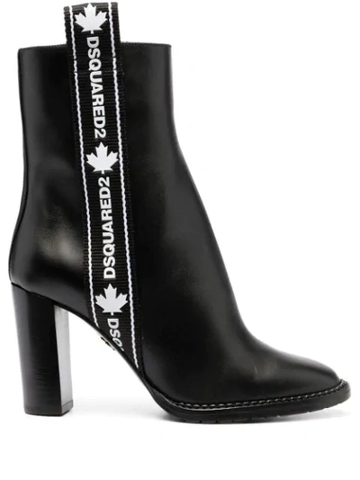 Dsquared2 Logo Stripe Ankle Boots In Black
