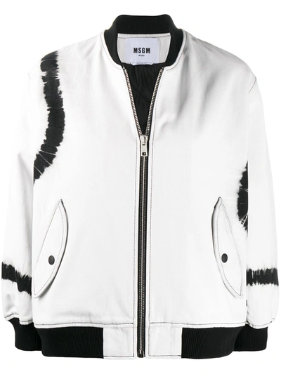 Msgm White Woman Bomber Jacket With Black Printed Details