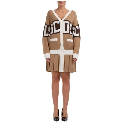 Gcds Logo Wool Midi Dress In Brown