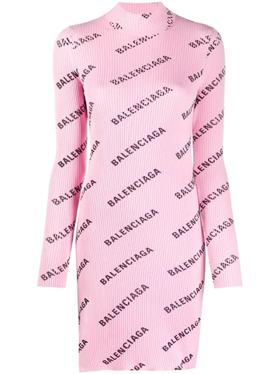 Balenciaga Printed Ribbed-knit Mini Dress In Pink