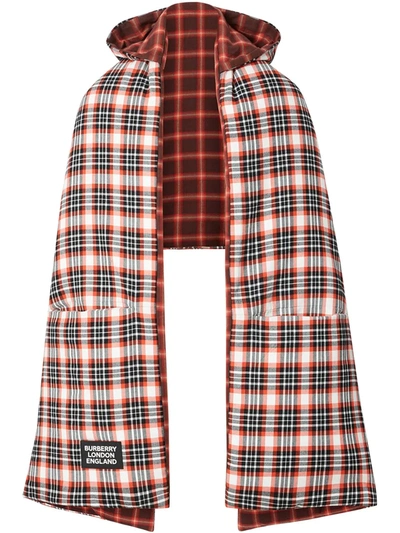 Burberry Reversible Tartan Cotton Puffer Poncho In Red