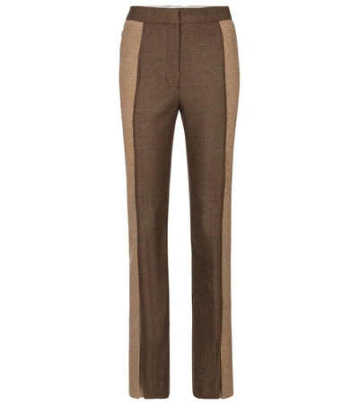 Burberry Rib Knit Panel Wool Cashmere Tailored Trousers In Dark Tan