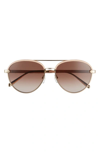 Ferragamo 59mm Gradient Aviator Sunglasses In Gold/ Nude Leather/ Brown