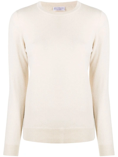 Brunello Cucinelli Crew Neck Knitted Jumper In Neutrals