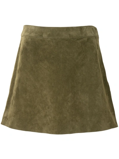 Saint Laurent Suede Trapeze Mini Skirt In Green