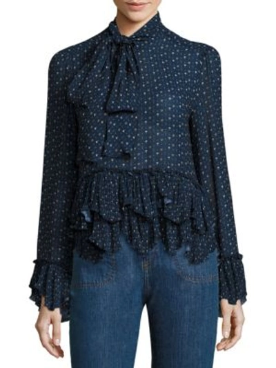 See By Chloé Embroidered Frill Blouse In Navy