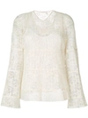 See By Chloé 'pleated Lace V-neck' Bell Sleeve Blouse In Natural White