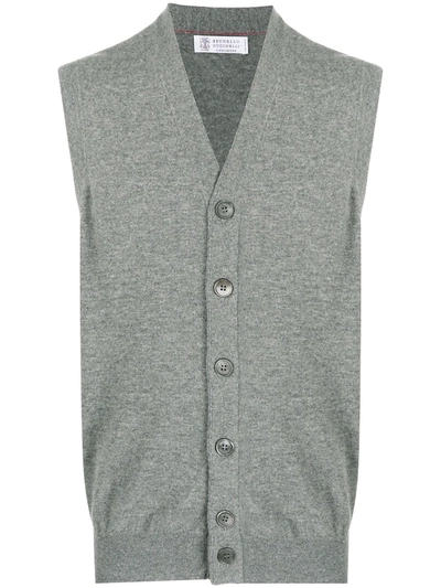 Brunello Cucinelli Button-up Cashmere Waistcoat In Grey