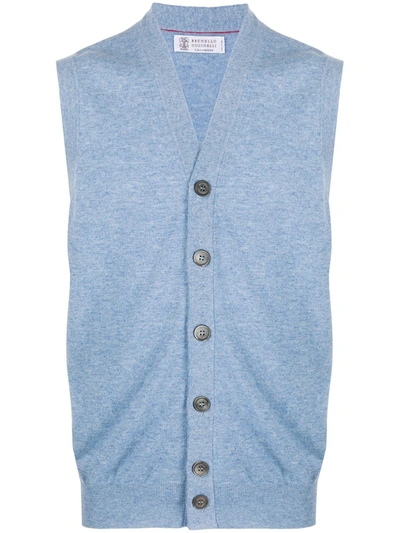 Brunello Cucinelli Button-up Cashmere Waistcoat In Blue