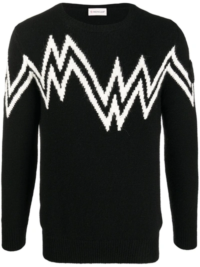 Moncler Logo Wool Blend Knit Sweater In Black