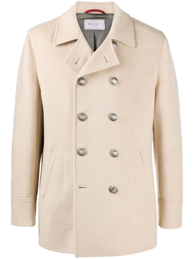 Brunello Cucinelli Boxy Fit Double-breasted Coat In Neutrals