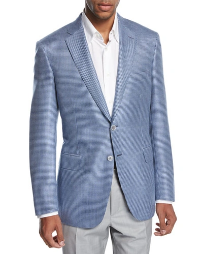 Brioni Check Wool-silk Two-button Sport Coat, Blue/white
