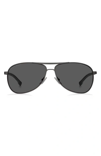 Hugo Boss 63mm Polarized Aviator Sunglasses In Ruthenium/ Matte Black/ Grey