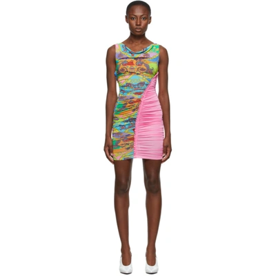 Versace Jeans Couture Paisley Fantasy-print Ruched Dress In E445 Pink