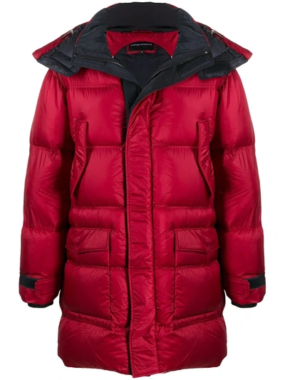 Emporio Armani Contrast Hood Down Parka In Red