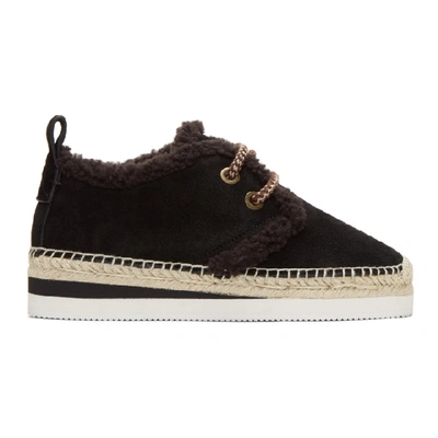 See By Chloé See By Chloe Glyn Suede And Shearling Lace Up Sneakers In Black