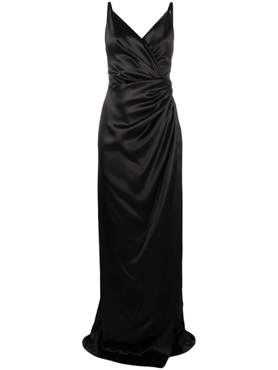 Dolce & Gabbana V-neck Silk Long Dress In Nero