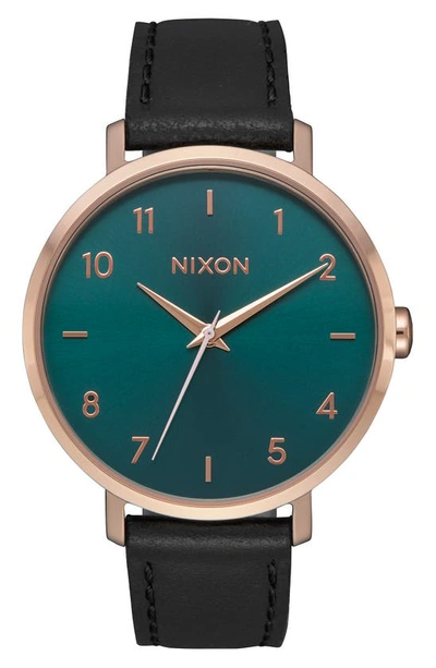 Nixon The Arrow Leather Strap Watch, 38mm In Gold / Cream / Black