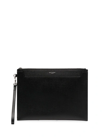 Saint Laurent Leather Ipad Holder In Black