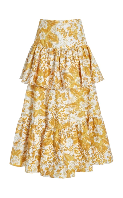 Amur Women's Annalise Tiered Floral Cotton Skirt In Yellow