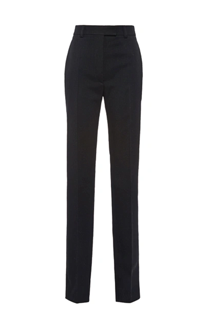 Prada Kid Mohair Double-faced Straight-leg Trousers In Black