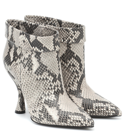 Dries Van Noten Snake-effect Leather Ankle Boots In Grey