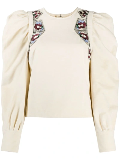 Isabel Marant Elwood Embroidered Top In Beige