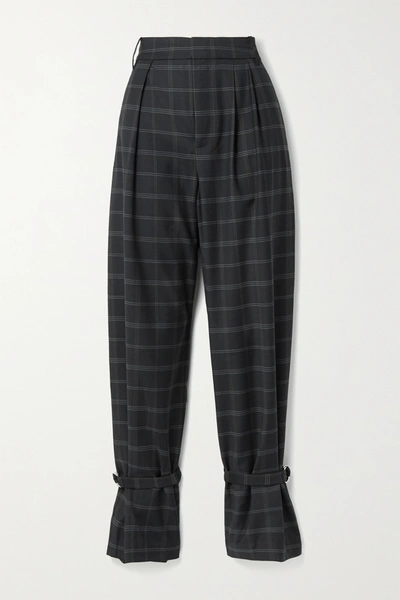 Tibi Finn Pleated Checked Twill Tapered Pants In Midnight Blue