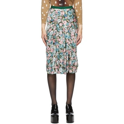 Marc Jacobs The '40s Floral Silk Jacquard Midi Skirt In Blue