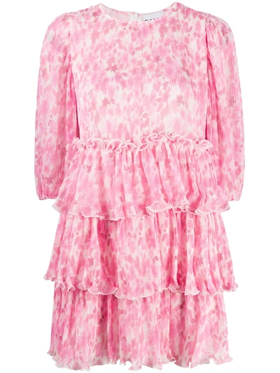 ganni pink tiered dress $295 GANNI Tiered Printed Georgette Mini Dress | Pink Tulle | Size 36