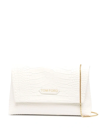 Tom Ford Croc-effect Leather Shoulder Bag In White