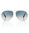 Victoria Beckham Aviator Half-rim Metal Sunglasses In Gold/ Petrol Sand Gradient