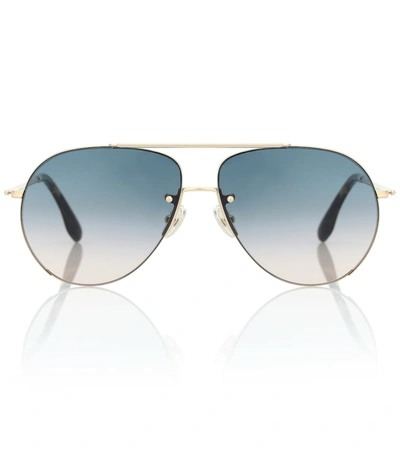 Victoria Beckham Aviator Half-rim Metal Sunglasses In Gold/ Petrol Sand Gradient