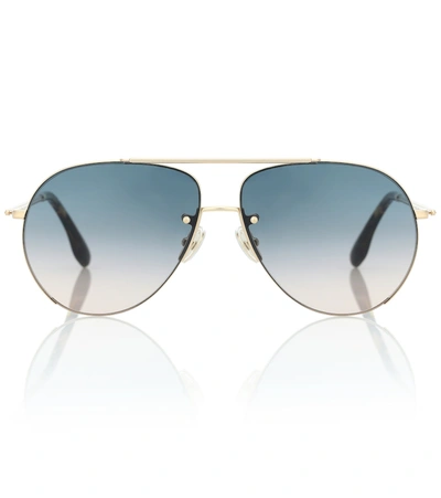 Victoria Beckham Aviator Half-rim Metal Sunglasses In Blue