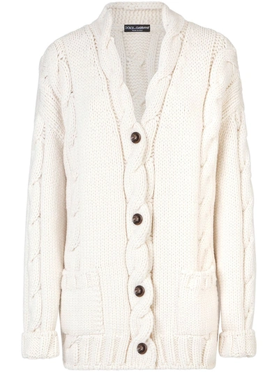 Dolce & Gabbana Oversized Cable Knit Cardigan In Weiss