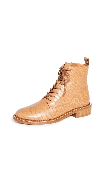 Vince Cabria Lace Up Boots In Tan Croc