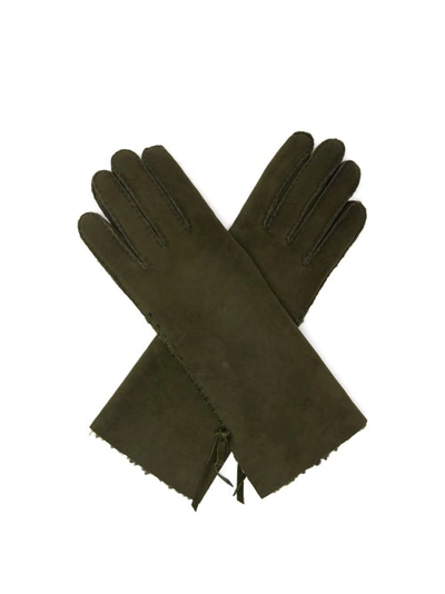 Agnelle Mia Whipstitched Shearling-lined Suede Gloves In Verbenia