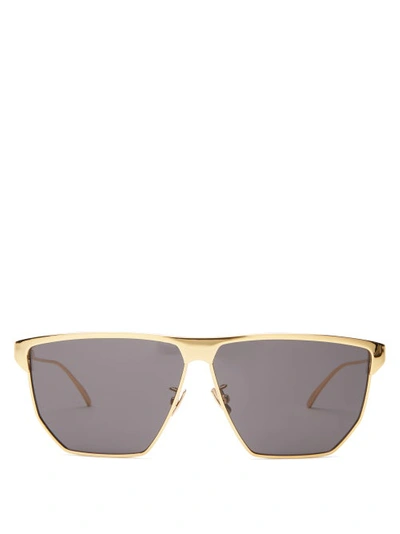 Bottega Veneta Angular Aviator Metal Sunglasses In Gold