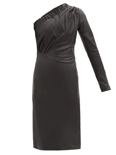 Dodo Bar Or Gorgiee Asymmetric One-shoulder Leather Dress In Black