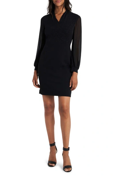 Vince Camuto Sparkle Jersey Long Chiffon Sleeve Cocktail Dress In Rich Black
