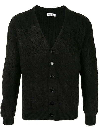 Coohem Cable-knit V-neck Cardigan In Black