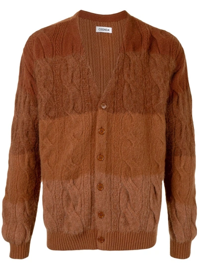 Coohem Cable-knit V-neck Cardigan In Brown