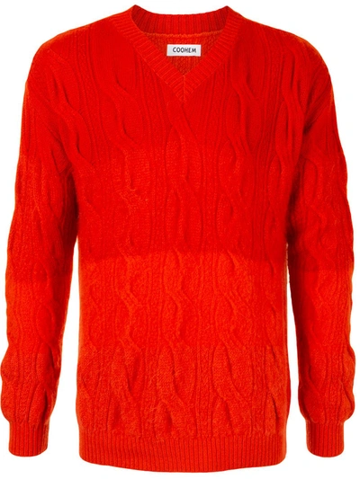 Coohem Cable-knit V-neck Jumper In Red