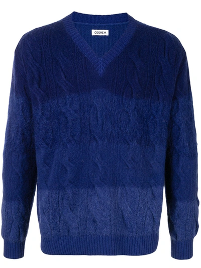 Coohem Cable-knit V-neck Jumper In Blue
