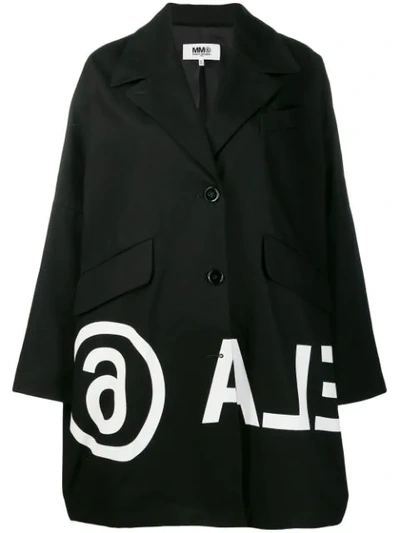 Mm6 Maison Margiela Oversized Logo-print Cocoon Coat In Black