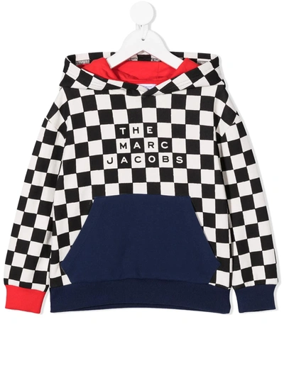 Marc Jacobs Kids' Checkered Hoodie In Black And White