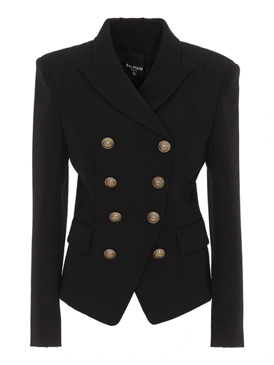 Balmain Golden Button Wool Blazer In Black