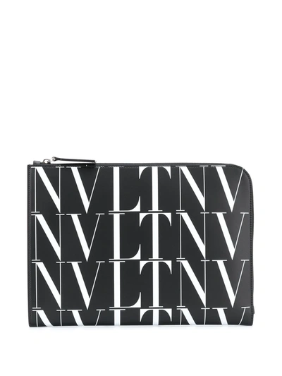 Valentino Garavani Vltn Leather Zip Logo Bag In Black