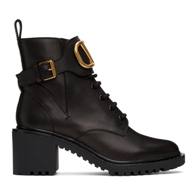 Valentino Garavani Leather Vlogo Combat Boots In Black