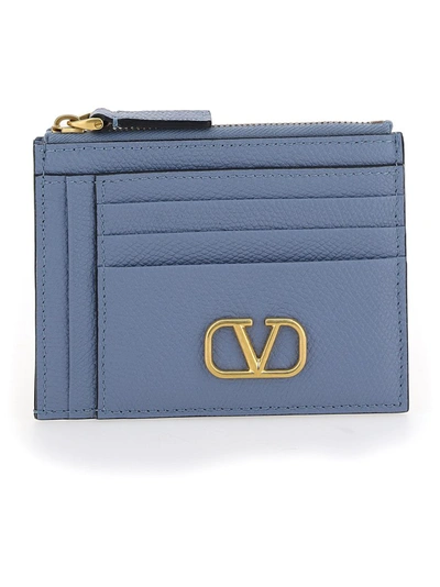 Valentino Garavani Valentino Vlogo Plaque Detailed Cardholder In Blue